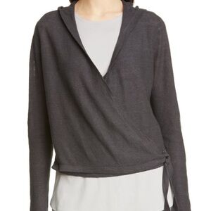 Eileen Fisher Organic Linen Knit Hooded Wrap Cardigan NWOT